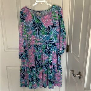 Lilly Pulitzer Pastel Brushstroke Tiered Long Sleeve Dress in Pink Blue Green